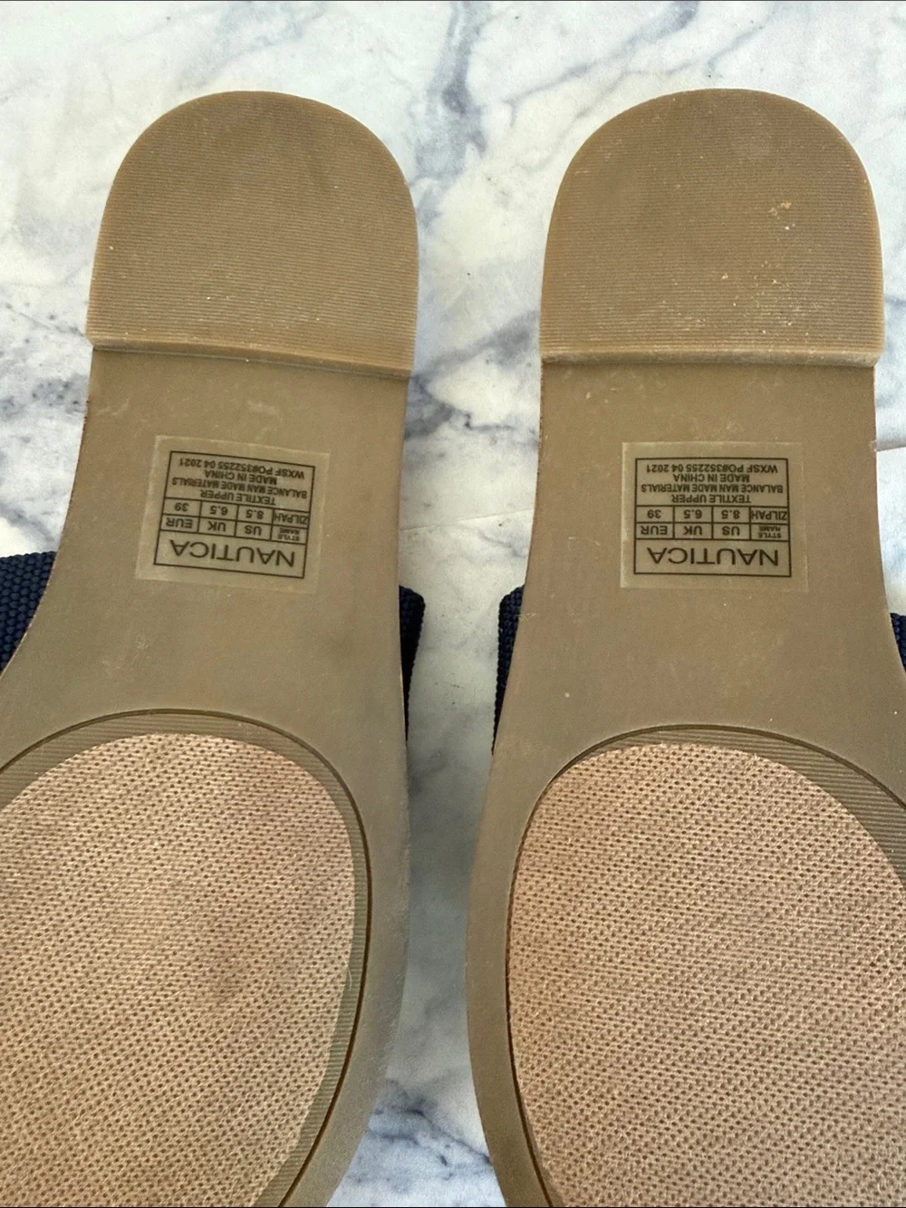 Nautica Navy and Tan Crossband Slide Sandals